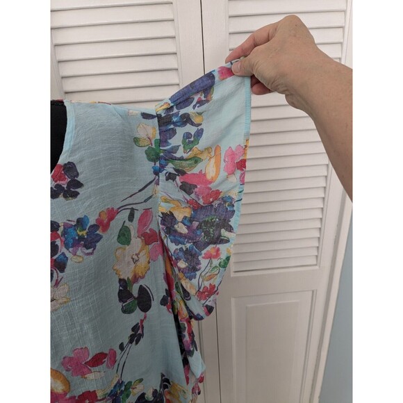 Zac & Rachel Blouse Womens 3X Aqua Floral Top Flutter Sleeve Ruffle Lightweight - Picture 4 of 13